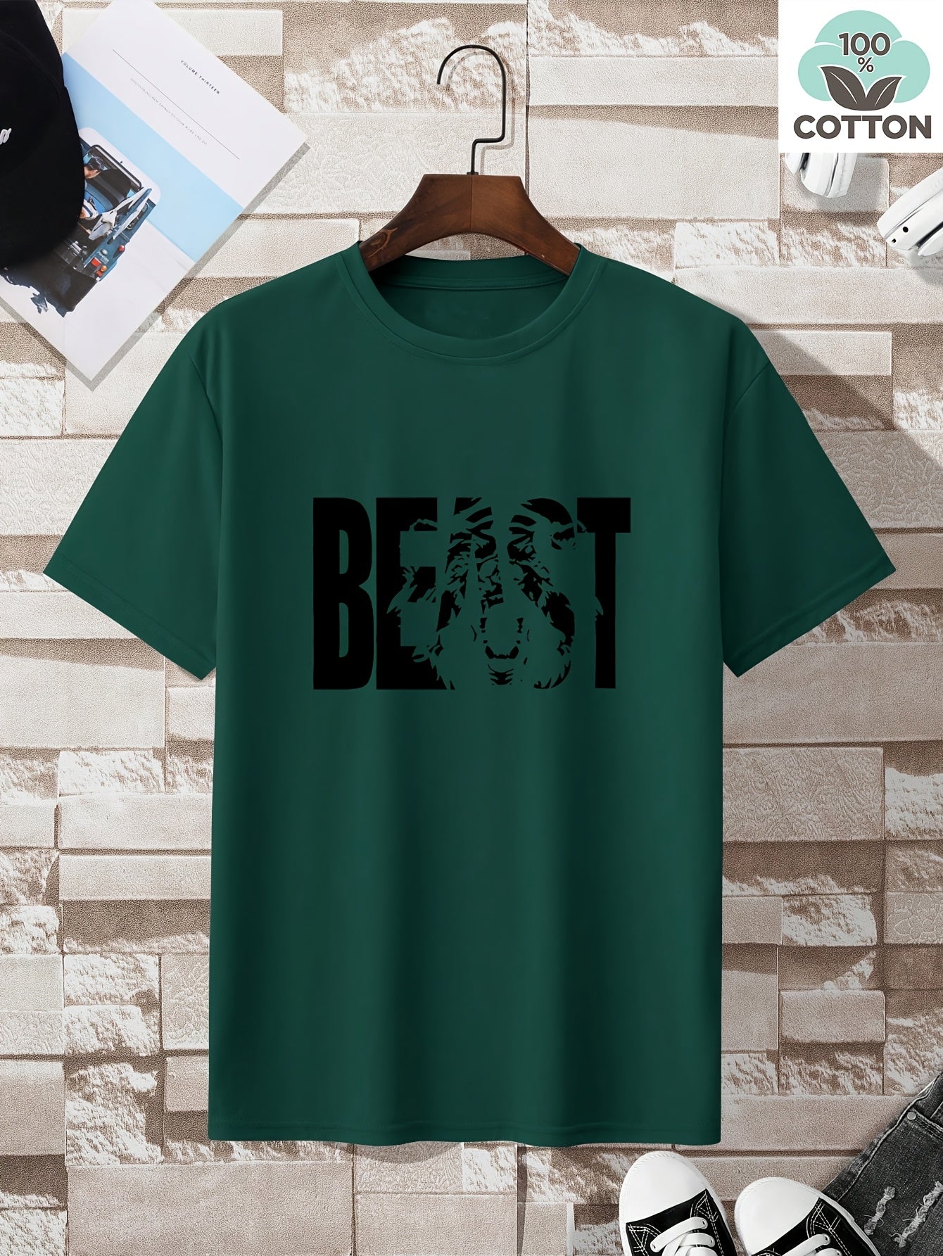 Herren T-Shirt mit "BEAST" Statement und Löwenkopf-Design – Urban Streetwear, Oversize Look