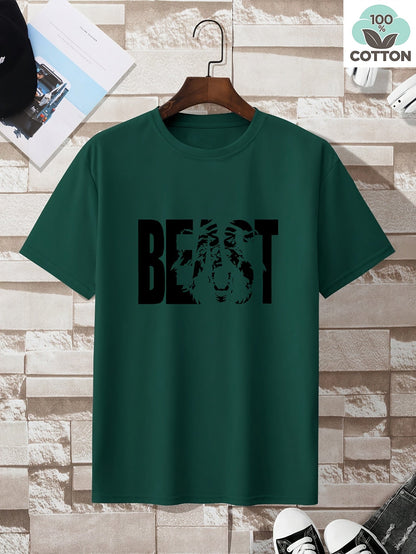 Herren T-Shirt mit "BEAST" Statement und Löwenkopf-Design – Urban Streetwear, Oversize Look