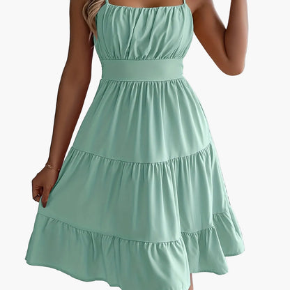 Damen Sommerkleid mit Spaghettiträgern und Stufenrock – Elegantes Freizeit- und Urlaubskleid