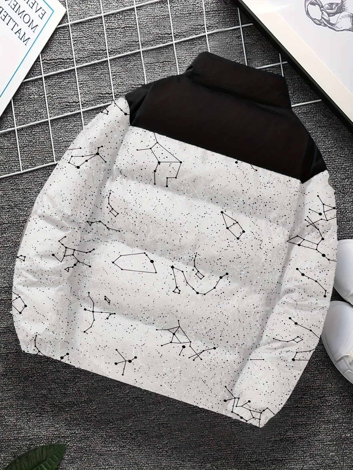 Unisex Steppjacke mit Sternenmuster, Stehkragen und Reißverschluss