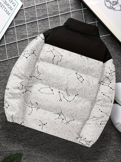 Unisex Steppjacke mit Sternenmuster, Stehkragen und Reißverschluss