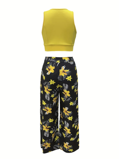 Damen Maxirock mit tropischem Blätterprint und Cut-Out Top – Eleganter Sommer-Look für Freizeit & Urlaub
