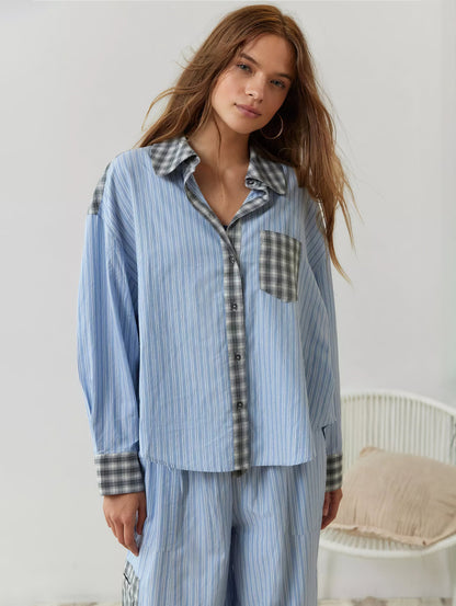 Damen Oversize Hemd im Lässig-Stil mit Streifen und Karomuster – Modisches Freizeitshirt