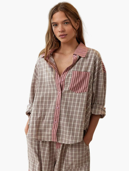 Damen Oversize Hemd im Lässig-Stil mit Streifen und Karomuster – Modisches Freizeitshirt