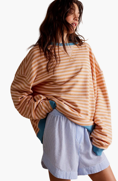 Damen Oversize Freizeitpullover mit Streifen – Lässiger Streetwear Style für Alltag & Freizeit