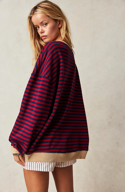 Damen Oversize Freizeitpullover mit Streifen – Lässiger Streetwear Style für Alltag & Freizeit