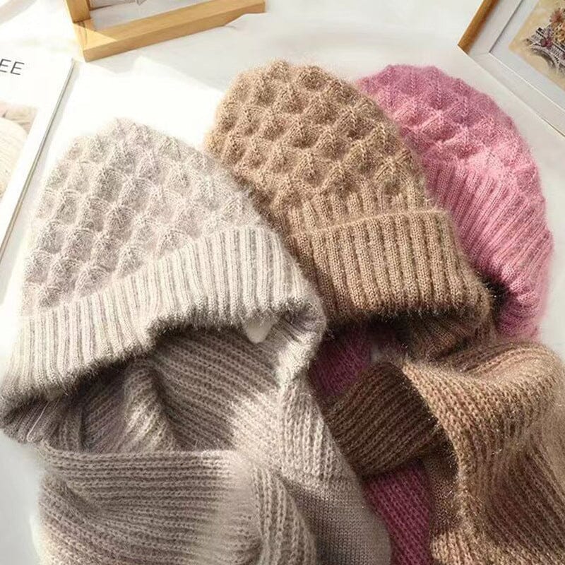 Winter-Mütze & Schal Set für Damen, Strick-Mütze mit Ohrenklappen und passender Schal