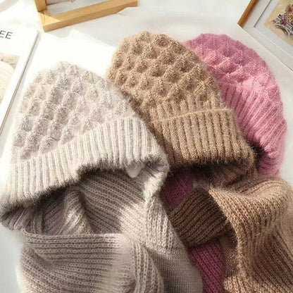 Winter-Mütze & Schal Set für Damen, Strick-Mütze mit Ohrenklappen und passender Schal