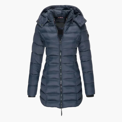 Damen Lange Steppjacke mit Kapuze für den Winter
