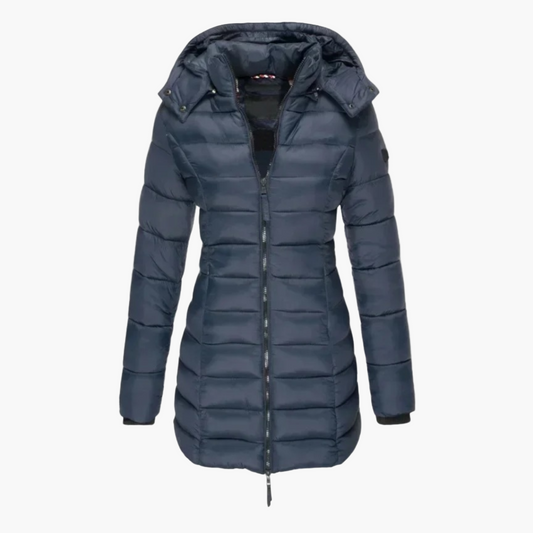 Damen Lange Steppjacke mit Kapuze für den Winter
