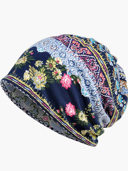 Damen Beanie Mütze mit Blumenmuster – Modische Slouchy Kappe für Frühling, Sommer & Herbst, vielseitig als Hut oder Schal