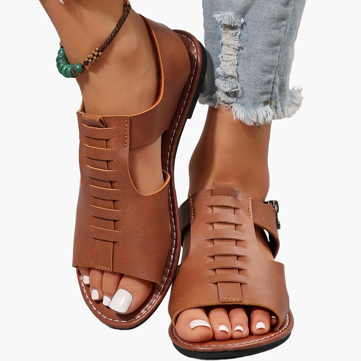 Damen Sandalen im Boho-Stil mit Reißverschluss und offener Zehenpartie – Bequeme Sommerschuhe für Alltag & Freizeit