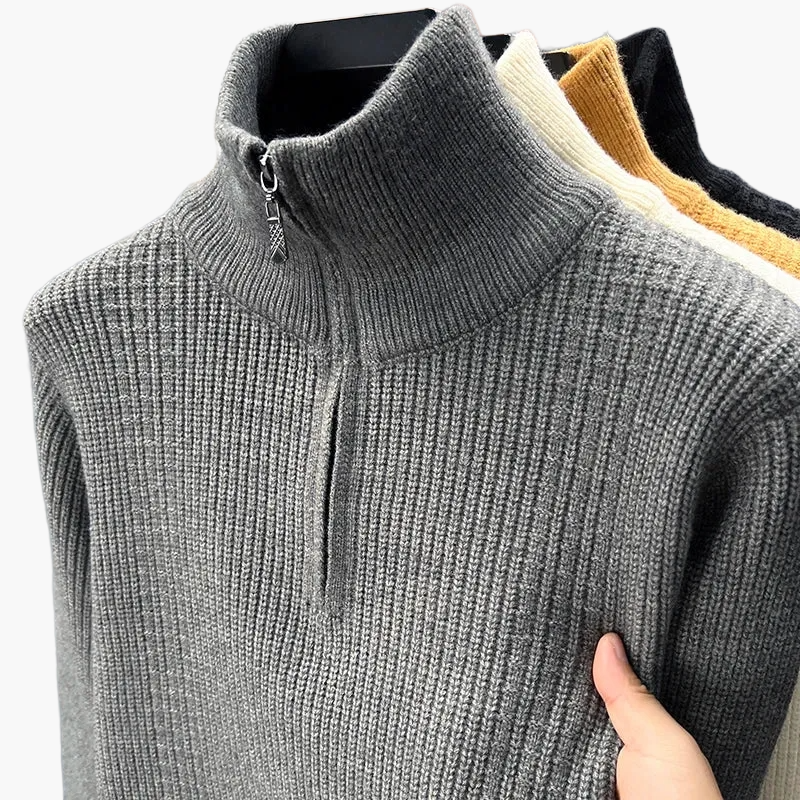 Damen Strickpullover mit Stehkragen und Reißverschluss – Stilvoller Freizeitpullover für Herbst und Winter