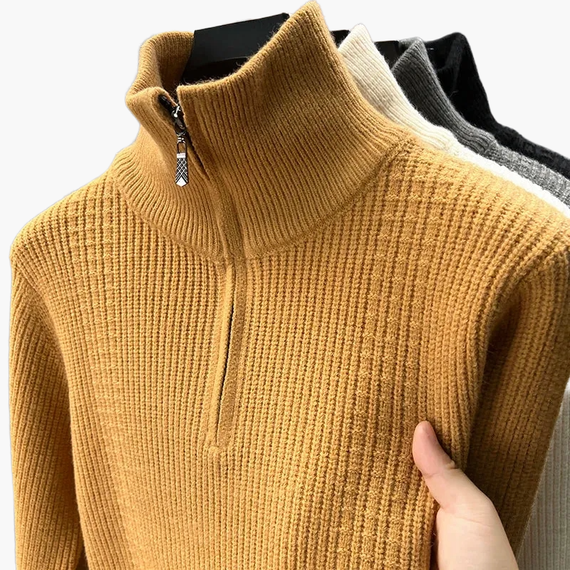 Damen Strickpullover mit Stehkragen und Reißverschluss – Stilvoller Freizeitpullover für Herbst und Winter