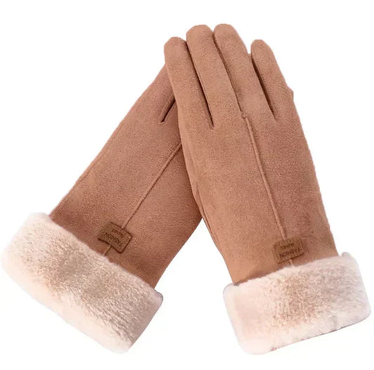 Winterhandschuhe mit Plüschfutter und Pelzbesatz, weich