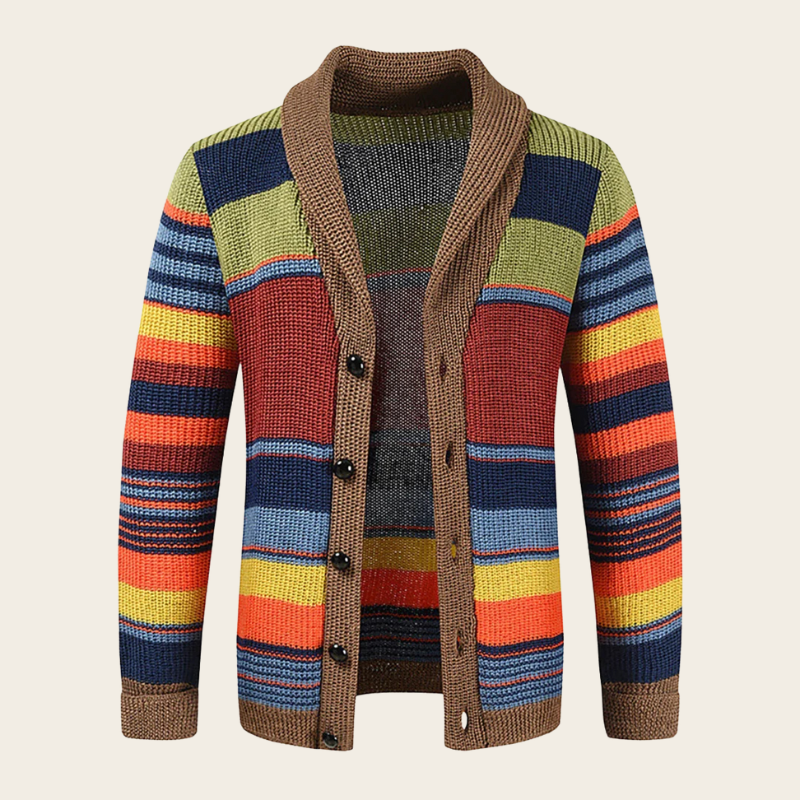 Herren Strickjacke gestreift mit Schalkragen und Knöpfen
