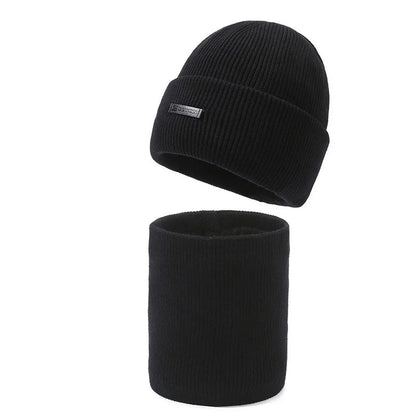 Unisex Winter Beanie Mütze & Rundschal Set – Geripptes Strickdesign
