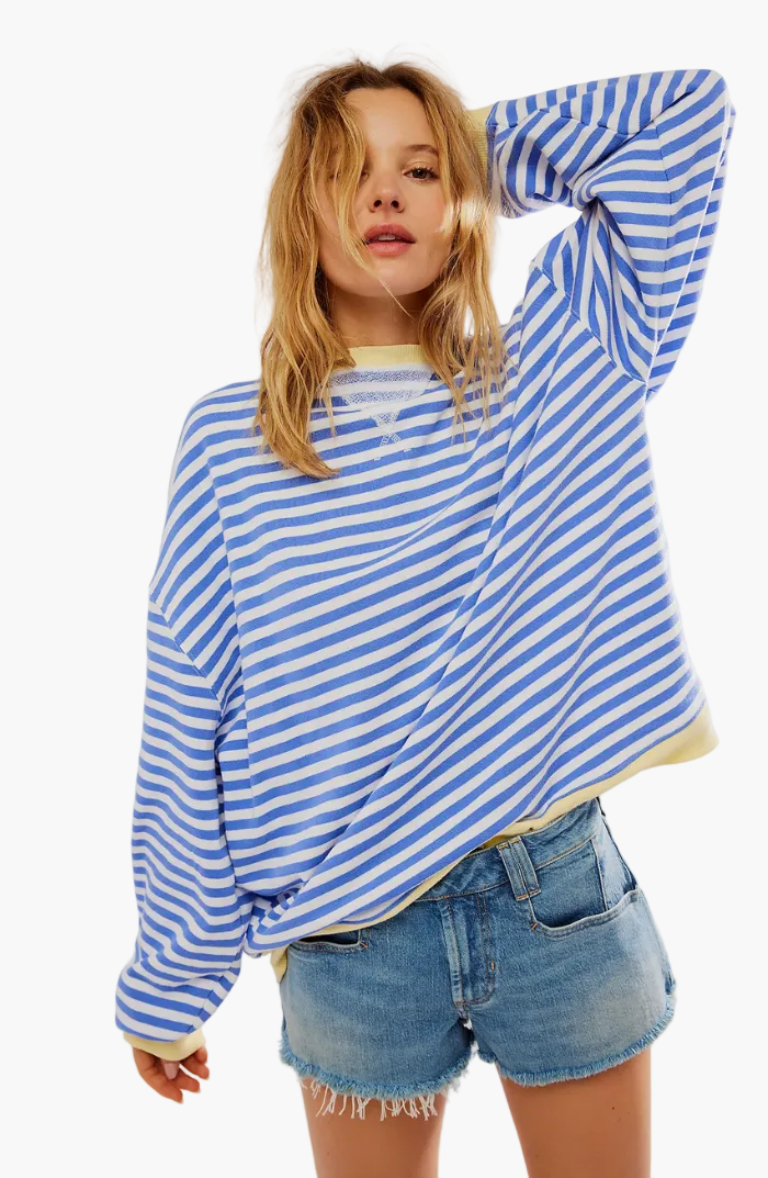 Damen Oversize Freizeitpullover mit Streifen – Lässiger Streetwear Style für Alltag & Freizeit