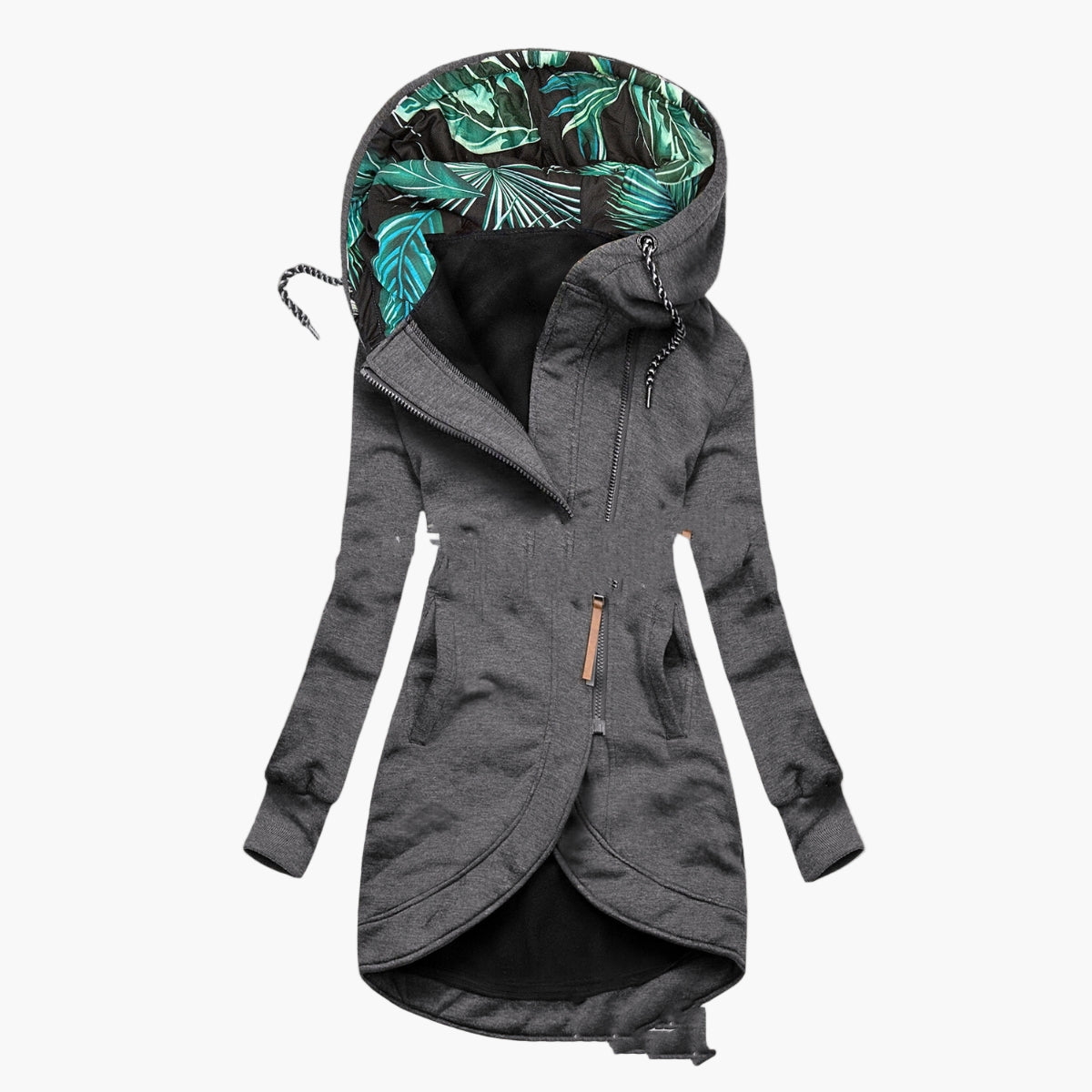 Damen Kapuzenmantel mit Blattmuster-Futter – Eleganter Freizeit- und Alltagsmantel