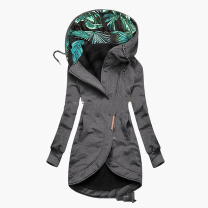 Damen Kapuzenmantel mit Blattmuster-Futter – Eleganter Freizeit- und Alltagsmantel