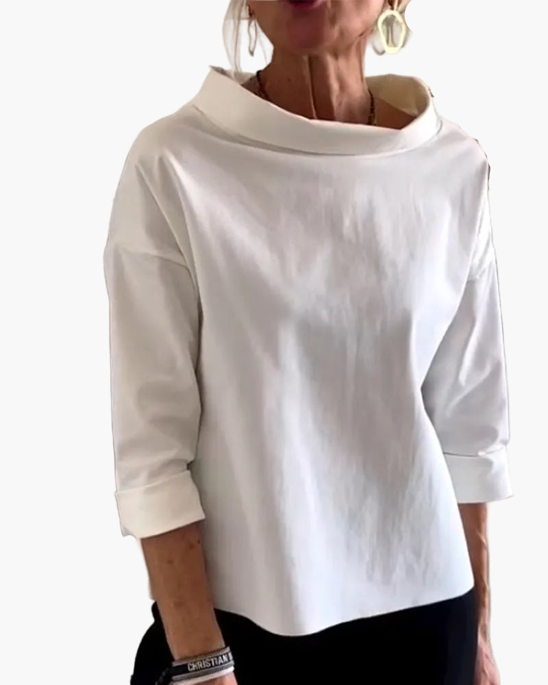 Elegantes Damen-Oberteil mit U-Boot-Ausschnitt und Dreiviertel-Ärmeln