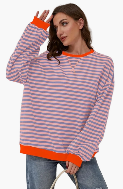 Damen Oversize Freizeitpullover mit Streifen – Lässiger Streetwear Style für Alltag & Freizeit