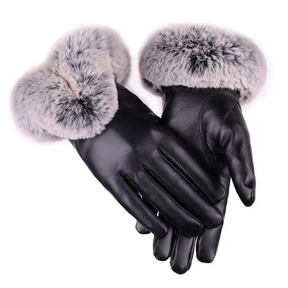 Damen Handschuhe mit Kunstpelzbesatz