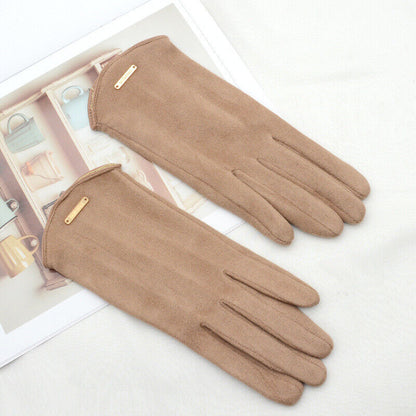 Damen Handschuhe aus weichem Material mit Zierapplikation, Khaki