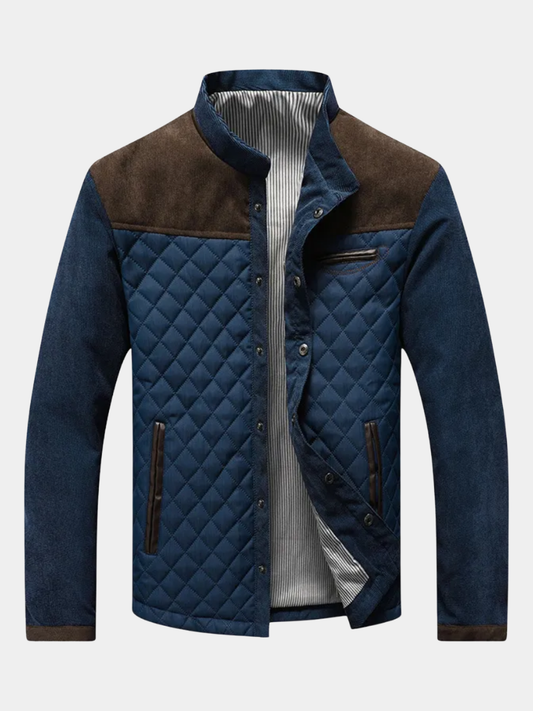 Steppjacke Herren mit Stehkragen, marineblau, braun und gestreiftem Futter