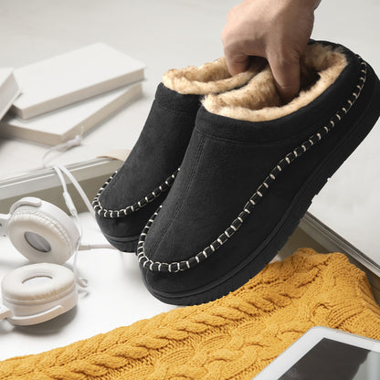 Unisex Winter Hausschuhe gefüttert mit weichem Innenfutter, in Mokassin-Optik, Braun & Schwarz