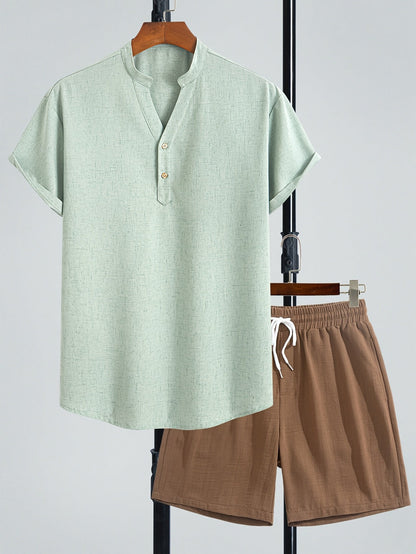 Herren Freizeit Set – Modernes Henley Shirt mit Shorts, Zweiteiliges Outfit für entspannte Anlässe