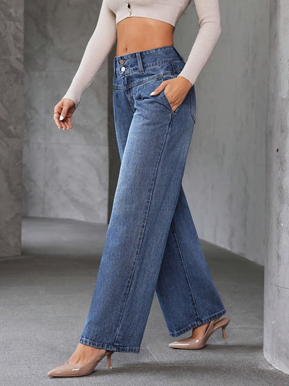 Damen Weitbein Jeans High Waist Elegant Freizeitmode