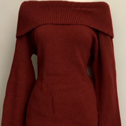Damen Schulterfreier Pullover mit breitem Rippkragen – Lockere Passform, verschiedene Farben