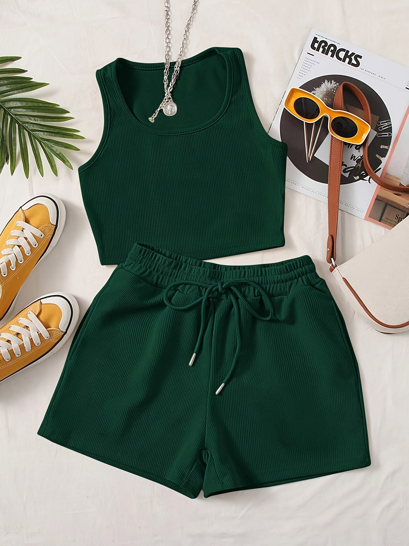 Damen Freizeit Set Crop Top und Shorts für Sommer, Sport & Alltag
