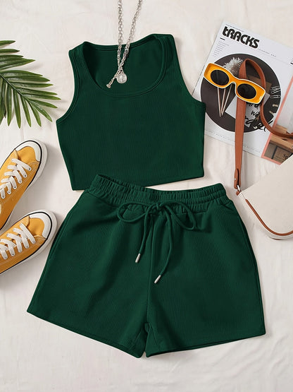 Damen Freizeit Set Crop Top und Shorts für Sommer, Sport & Alltag