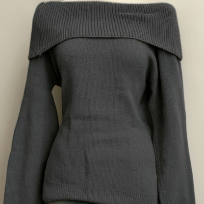 Damen Schulterfreier Pullover mit breitem Rippkragen – Lockere Passform, verschiedene Farben