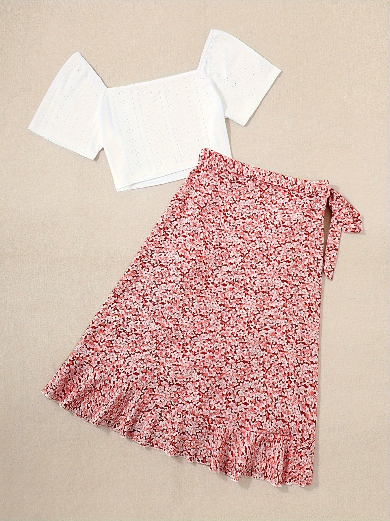 Damen Zweiteiler Set – Romantisches Sommer-Outfit mit Bluse und Wickelrock, ideal für Freizeit und Urlaub