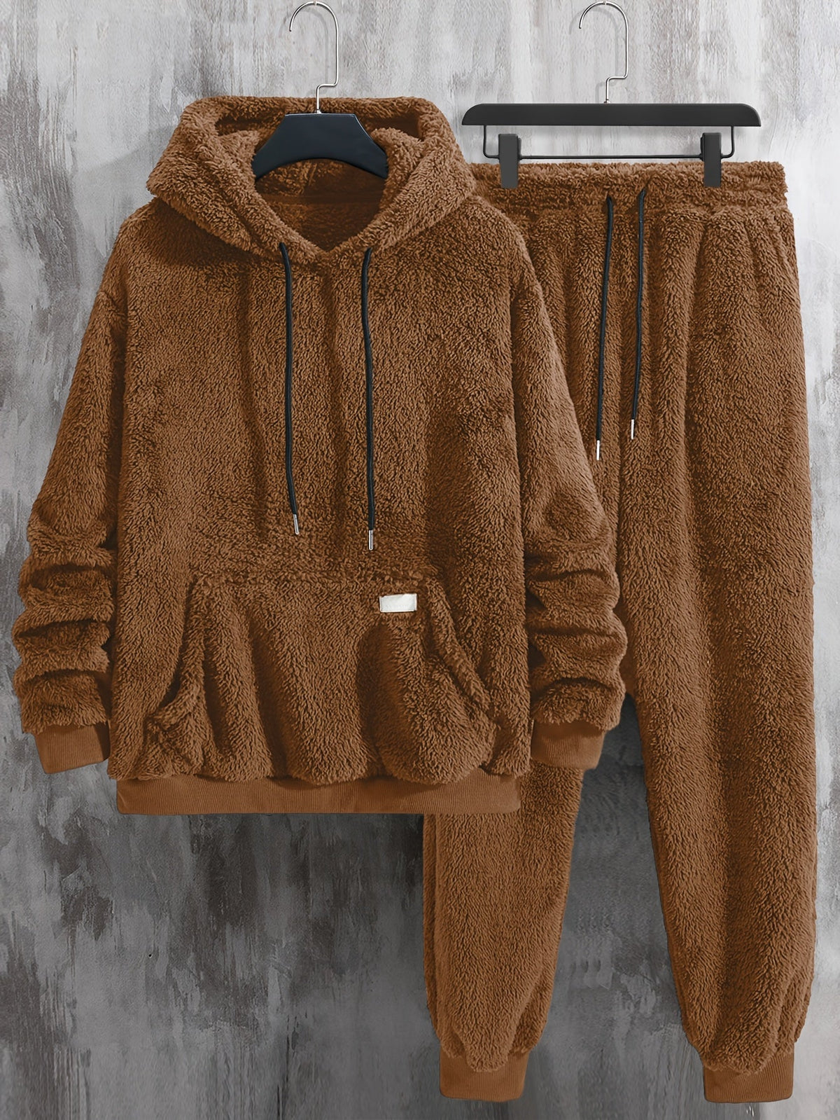 Kuscheliger Fleece Kapuzenpullover & Jogginghose Set für Herren, einfarbig