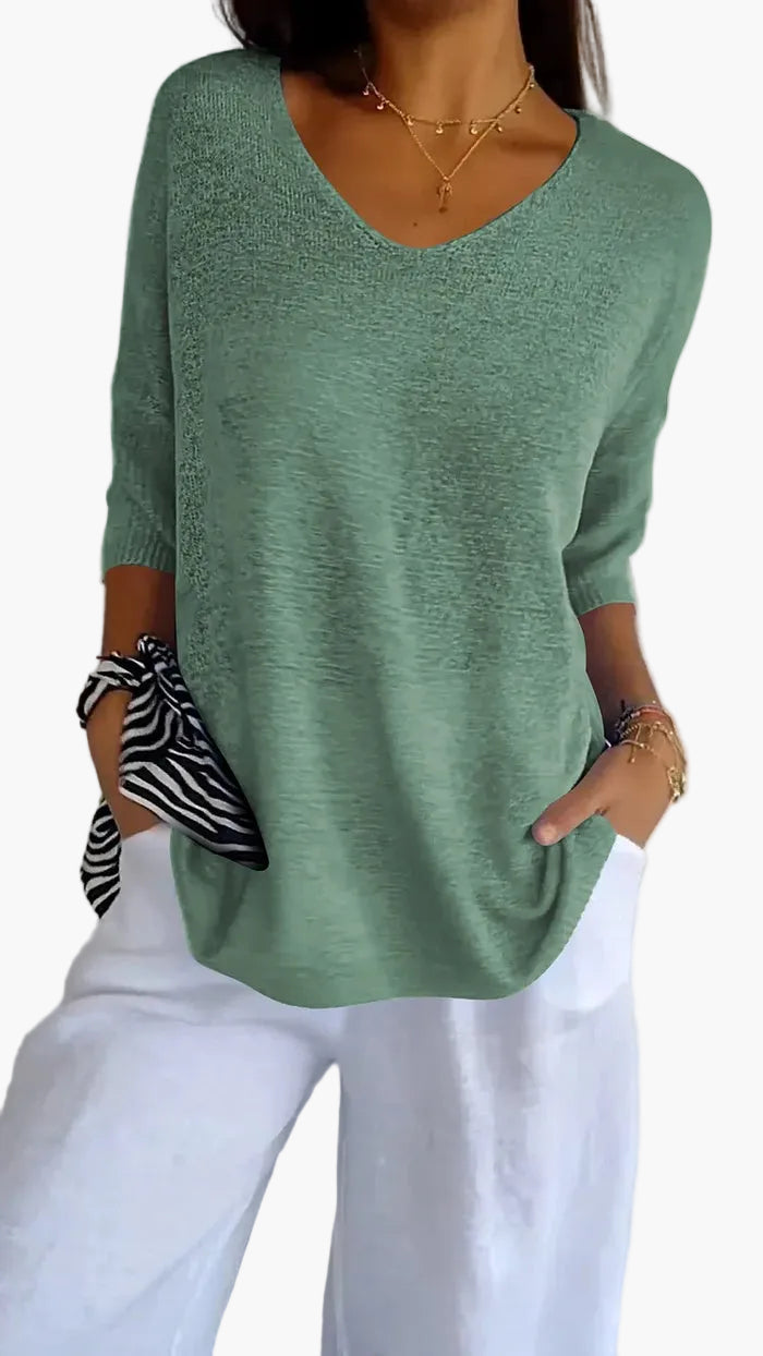 Damen Stricktop mit V-Ausschnitt – Lässiger, bequemer Freizeitpullover für vielseitige Outfits