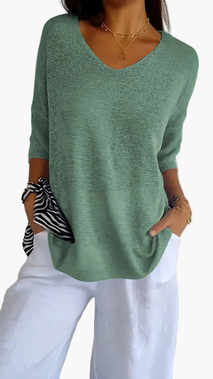 Damen Stricktop mit V-Ausschnitt – Lässiger, bequemer Freizeitpullover für vielseitige Outfits