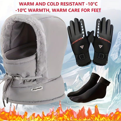 Winter Outdoor Set: Sturmhaube mit Futter, Warme Handschuhe & Socken für Damen & Herren – Winddicht & Kälteschutz