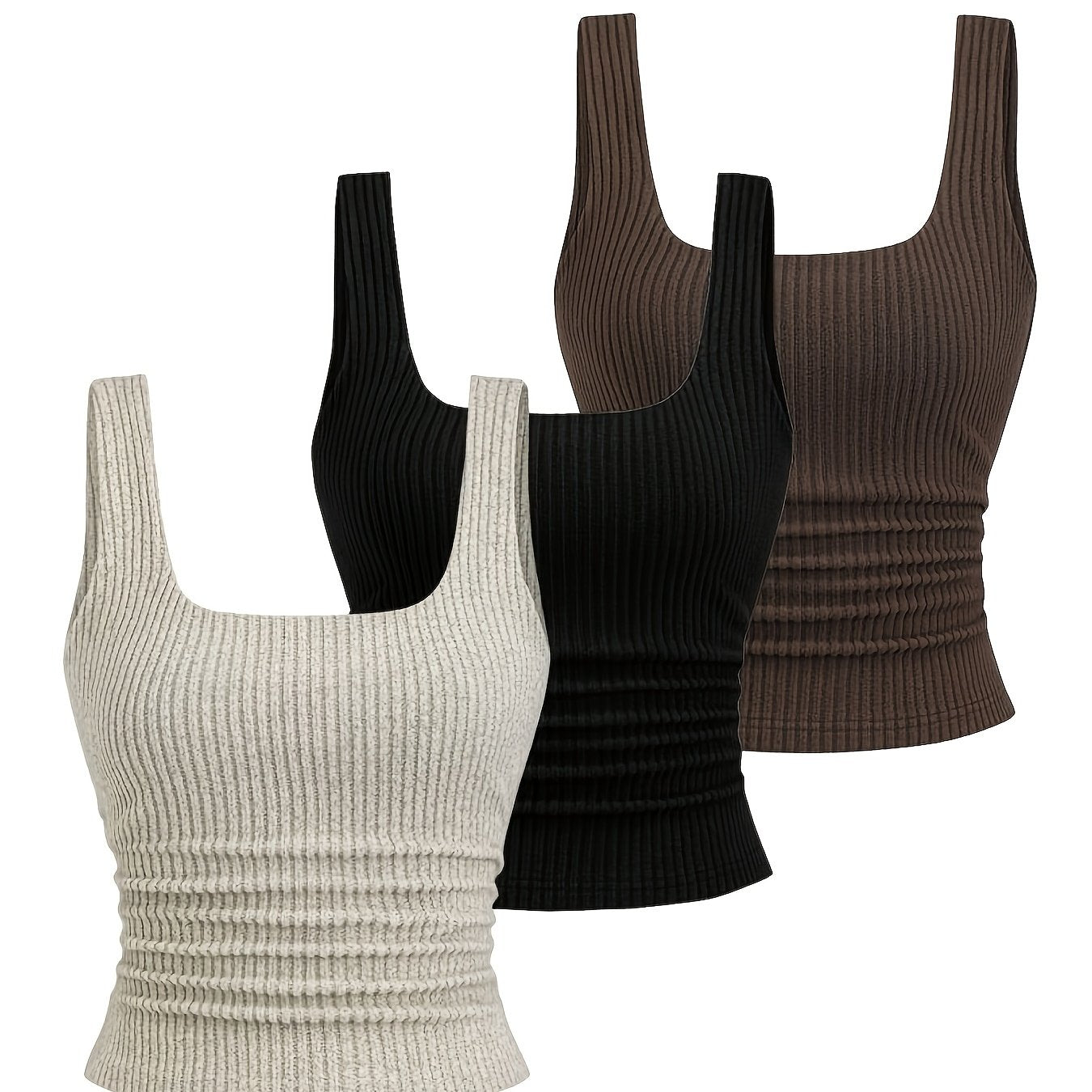Damen Rippstrick Top mit breiten Trägern und eckigem Ausschnitt – Figurbetontes Basic Tanktop für Alltag und Freizeit