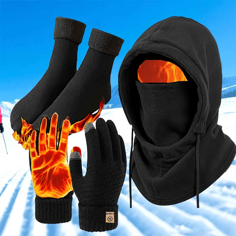 Winter Set Balaclava Handschuhe Socken Fleece Schwarz Unisex