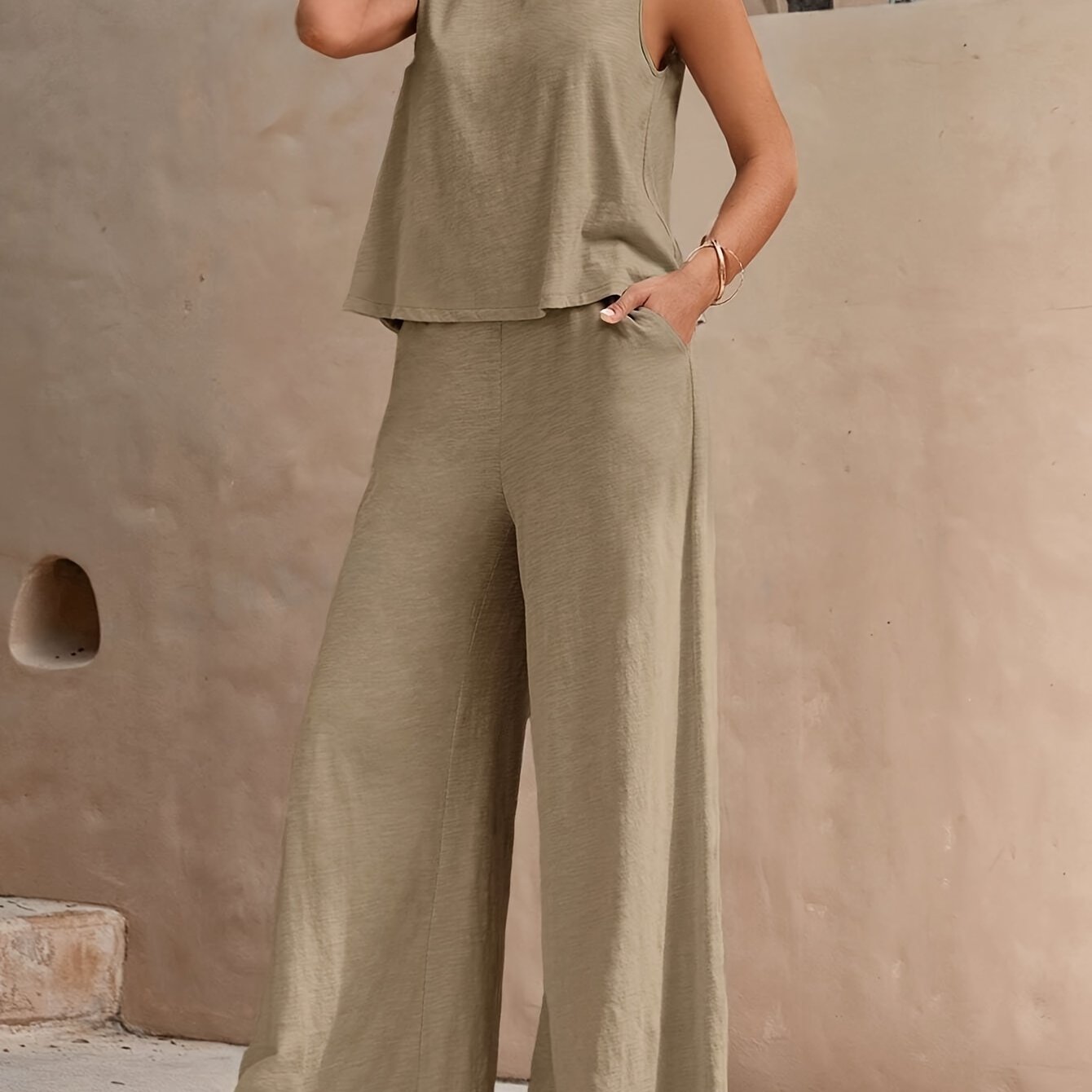 Damen Sommer Zweiteiler Set – Weites Bein & Ärmelloses Top, Lässiger Freizeit-Look