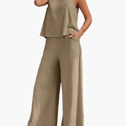 Damen Sommer Zweiteiler Set – Weites Bein & Ärmelloses Top, Lässiger Freizeit-Look