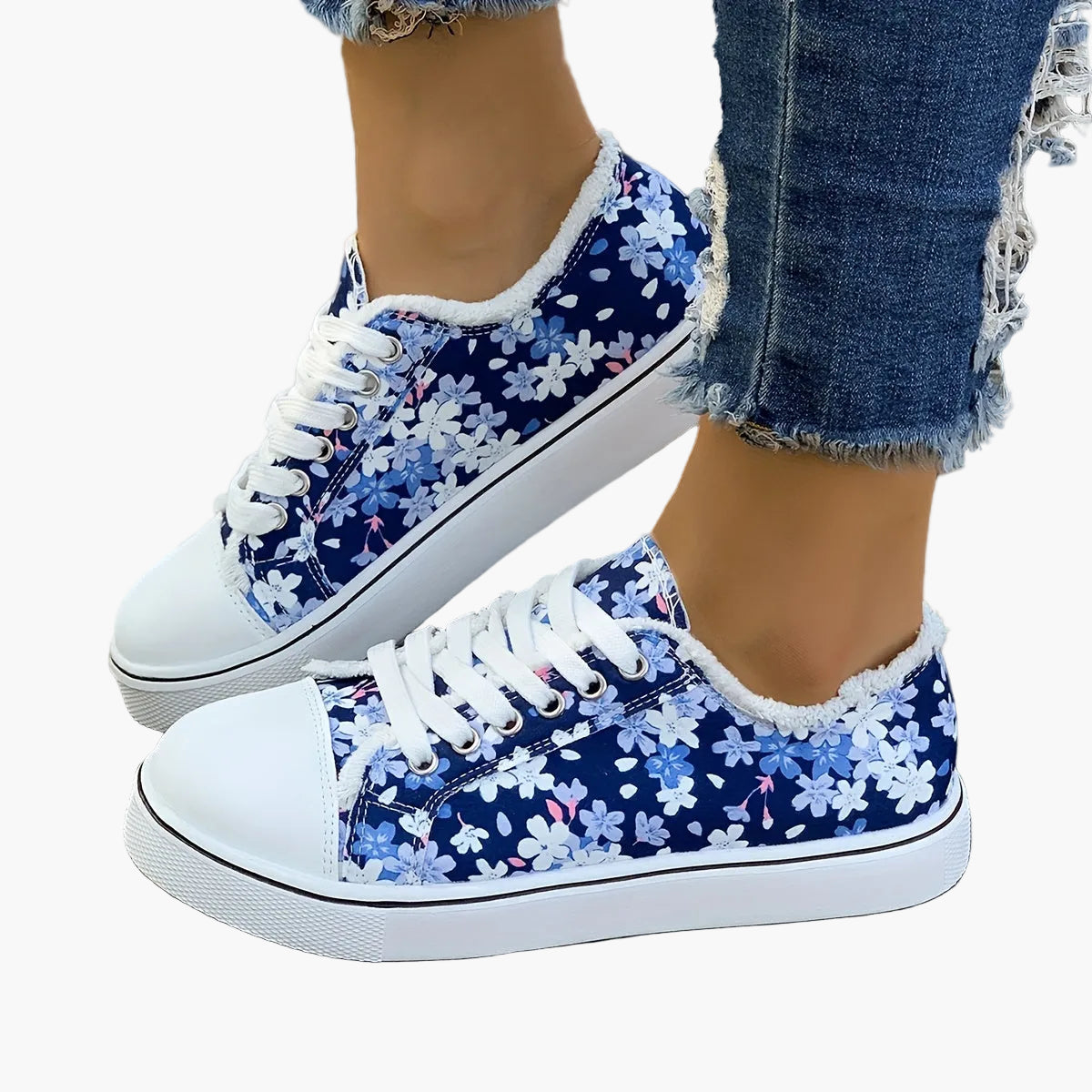 Damen Sneaker mit Blumenmuster – Modische Freizeitschuhe für Alltag und Spaziergänge