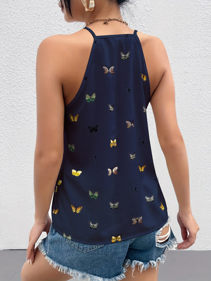 Damen Elegantes Sommertop mit Schmetterlingsprint und Spaghettiträgern – Lässig & Modisch