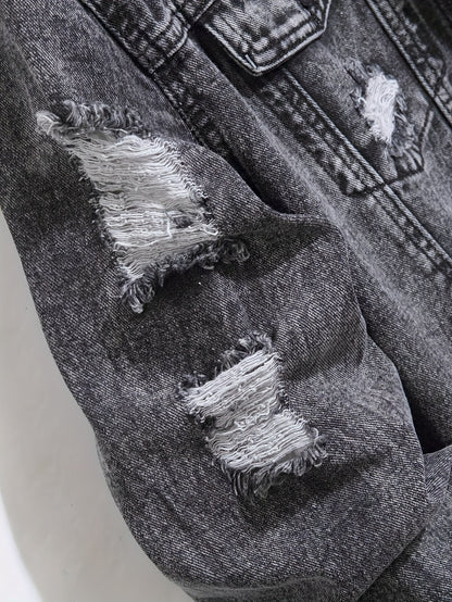 Herren Jeansjacke im Destroyed Look, Dunkelgrau