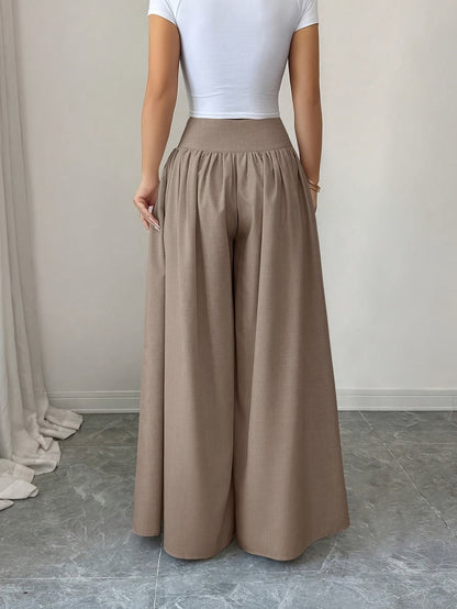 Damen Weite High Waist Palazzo Hose mit Knopfleiste – Eleganter Alltags- & Ausgeh-Look