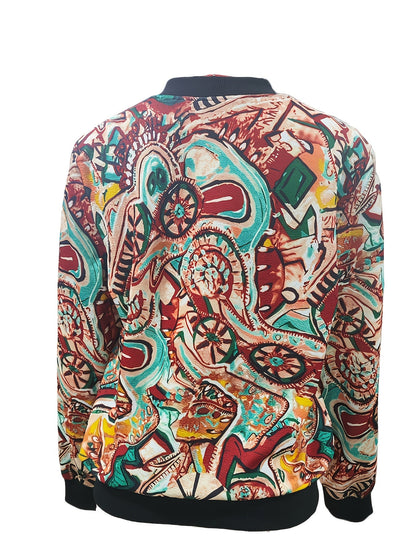 Damen Bomberjacke mit abstraktem Muster – Modischer Freizeit-Look für Alltag und Urlaub